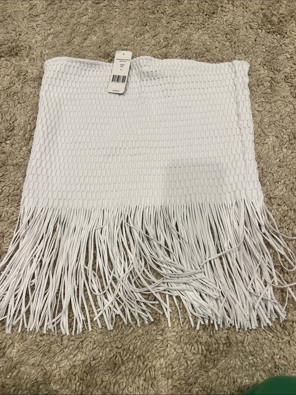 White Woven Fringe Tube top-BEBE-NWT-medium